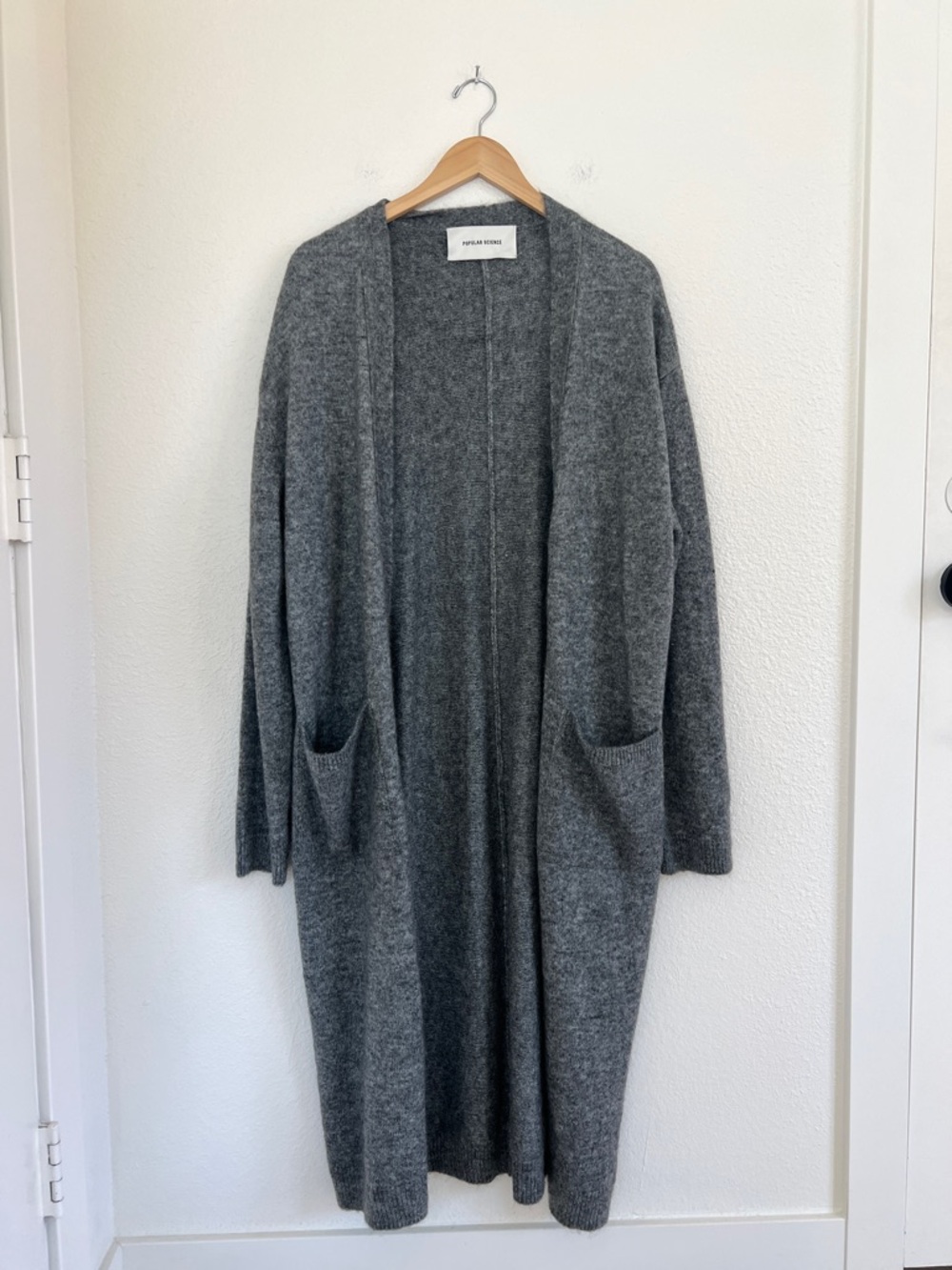 MINIMALIST NEUTRAL long cardigan open front wool blend grey sweater / OS